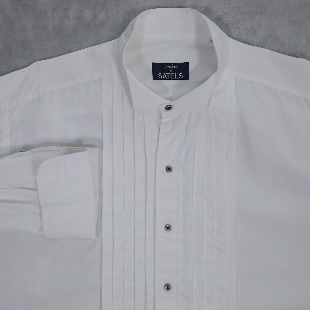 Gitman Bros Tuxedo Shirt Mens 17 37 Tall White Pleated Formal Wing Collar In USA